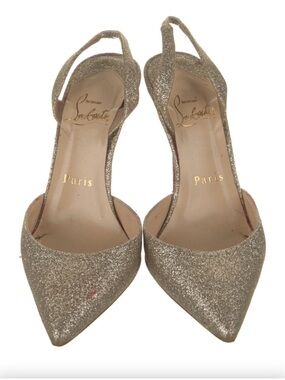 Christian Louboutin Glitter Pointed-Toe Slingback Pumps in Gold